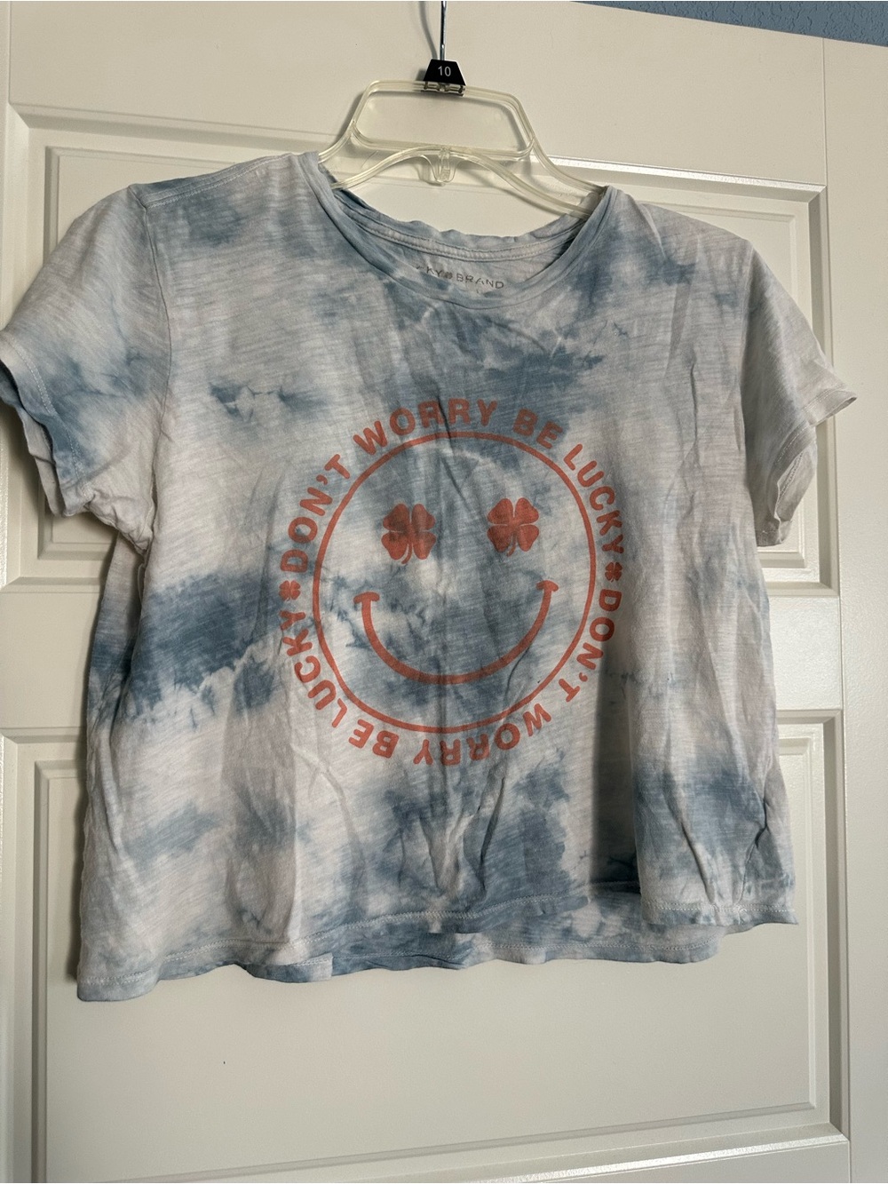 Lucky Brand Don't Worry Be Lucky Tie-Dye Smile Cropped Graphic Tee